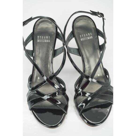 Stuart Weitzman Black Patent Leather Operetta Strappy Sandals SZ 6 Wide NIB $375 - Picture 10 of 11